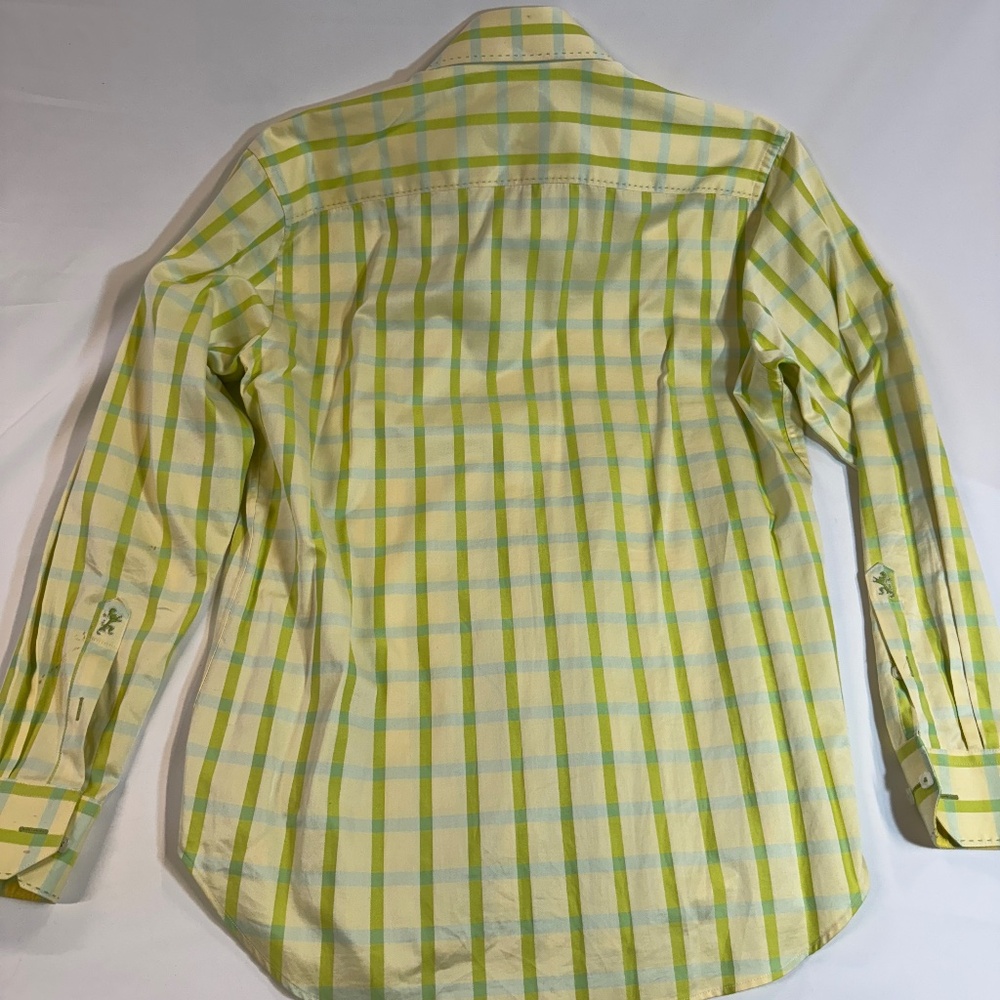 Bugatchi Button Down Yellow/Green Plaid Shirt - image 5